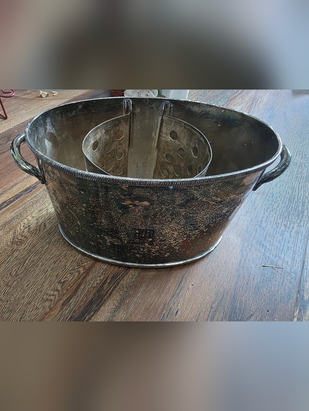 Vintage Hammered Silver-Tone Wine Bottle Holder